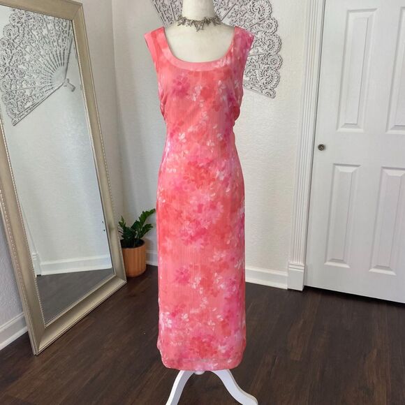 Early 2000's Light Pink White Flower Floral Mesh Midi Maxi Dress Size 14 / L - Picture 6 of 7
